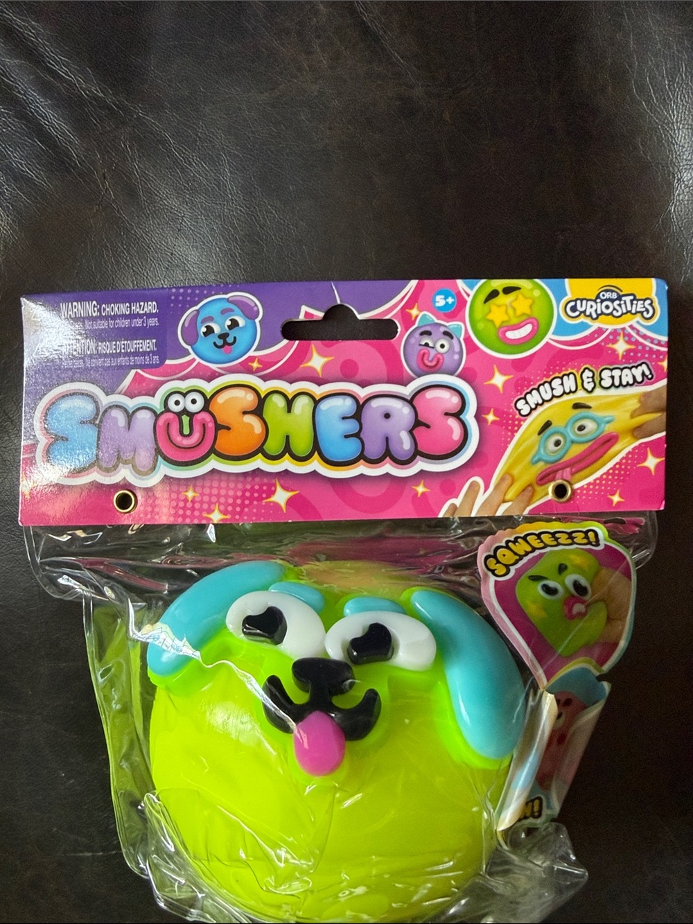New Smushers Authentic Plush-Style Squishy Puppy in Neon Green & Sky Blue